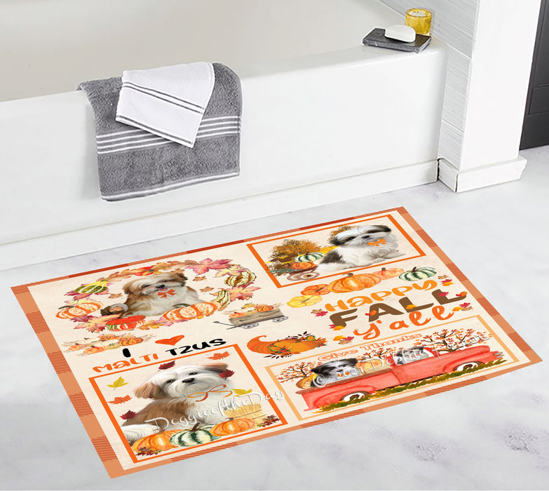 Happy Fall Y'all Pumpkin Malti Tzu Dogs Bathroom Rugs with Non Slip Soft Bath Mat for Tub BRUG55243