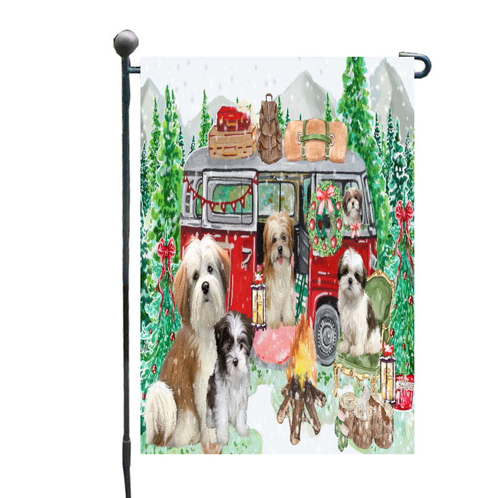 Christmas Time Camping with Malti Tzu Dogs Garden Flags- Outdoor Double Sided Garden Yard Porch Lawn Spring Decorative Vertical Home Flags 12 1/2"w x 18"h