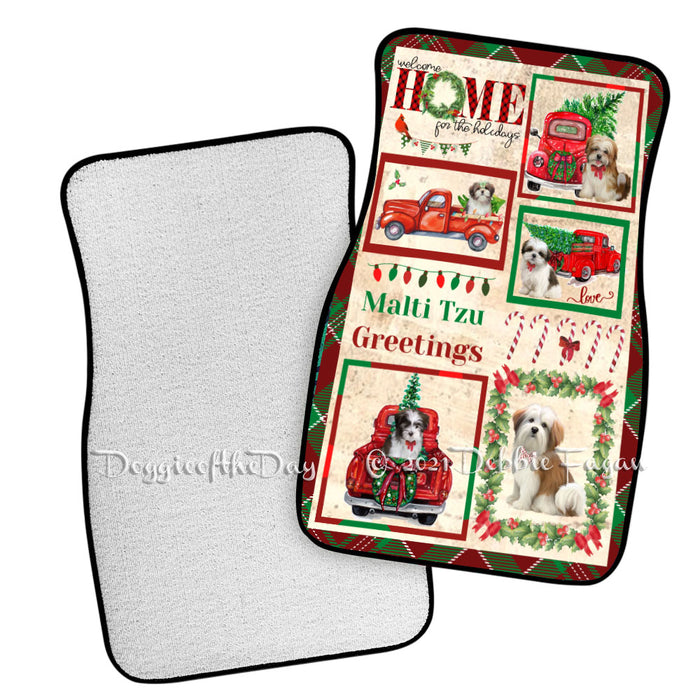 Welcome Home for Christmas Holidays Malti Tzu Dogs Polyester Anti-Slip Vehicle Carpet Car Floor Mats CFM48412