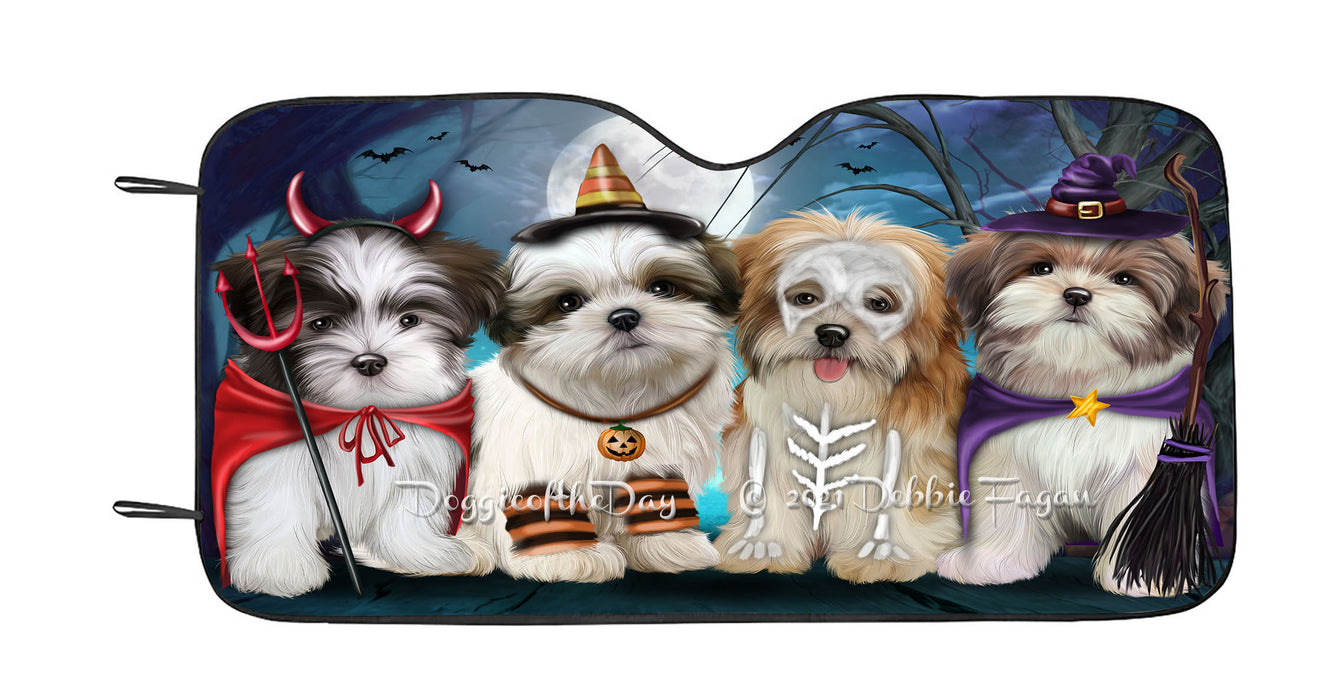 Happy Halloween Trick or Treat Malti Tzu Dogs Car Sun Shade Cover Curtain