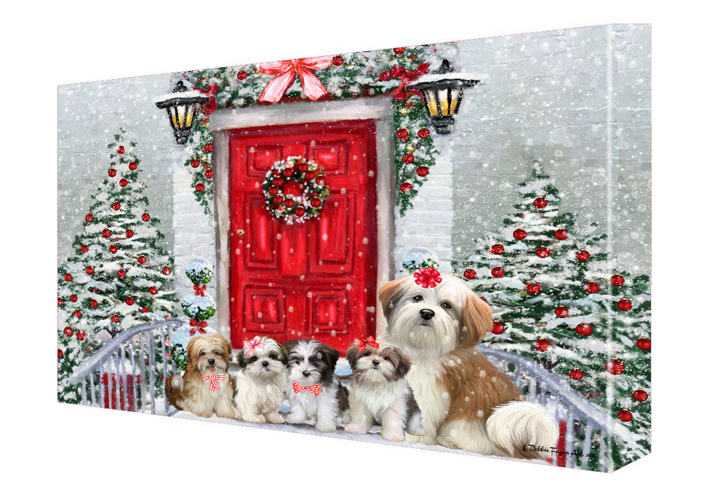 Christmas Holiday Welcome Malti Tzu Dogs Canvas Wall Art - Premium Quality Ready to Hang Room Decor Wall Art Canvas - Unique Animal Printed Digital Painting for Decoration