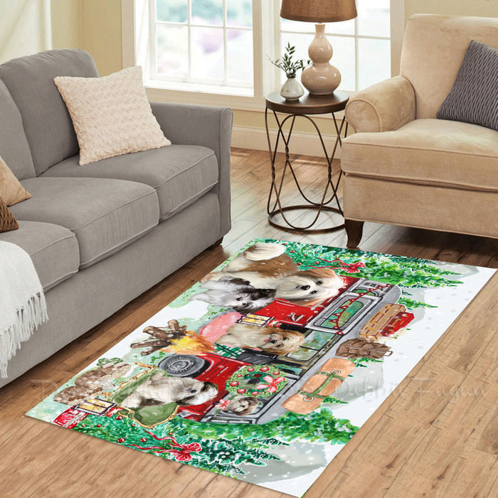 Christmas Time Camping with Malti Tzu Dogs Area Rug - Ultra Soft Cute Pet Printed Unique Style Floor Living Room Carpet Decorative Rug for Indoor Gift for Pet Lovers