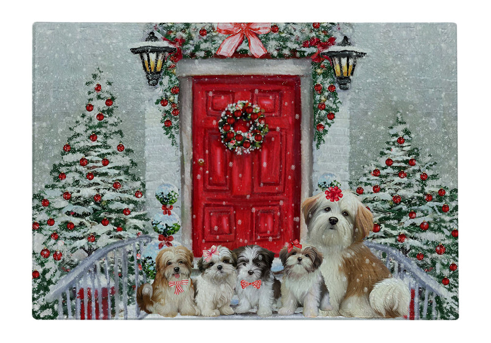 Christmas Holiday Welcome Malti Tzu Dogs Cutting Board - For Kitchen - Scratch & Stain Resistant - Designed To Stay In Place - Easy To Clean By Hand - Perfect for Chopping Meats, Vegetables