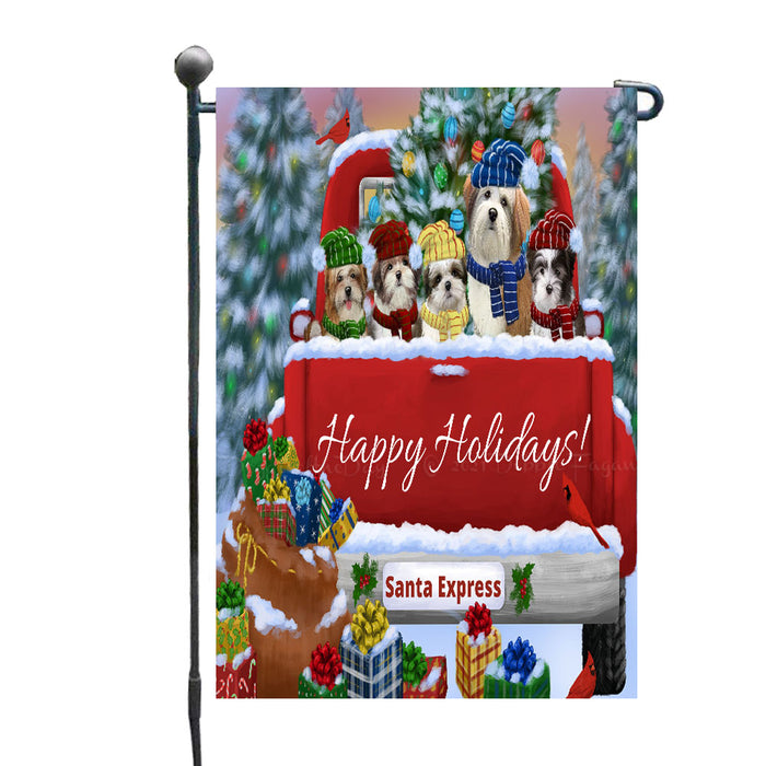 Christmas Red Truck Travlin Home for the Holidays Malti Tzu Dogs Garden Flags- Outdoor Double Sided Garden Yard Porch Lawn Spring Decorative Vertical Home Flags 12 1/2"w x 18"h