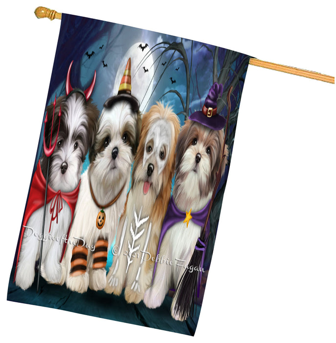 Halloween Trick or Treat Malti Tzu Dogs House Flag Outdoor Decorative Double Sided Pet Portrait Weather Resistant Premium Quality Animal Printed Home Decorative Flags 100% Polyester
