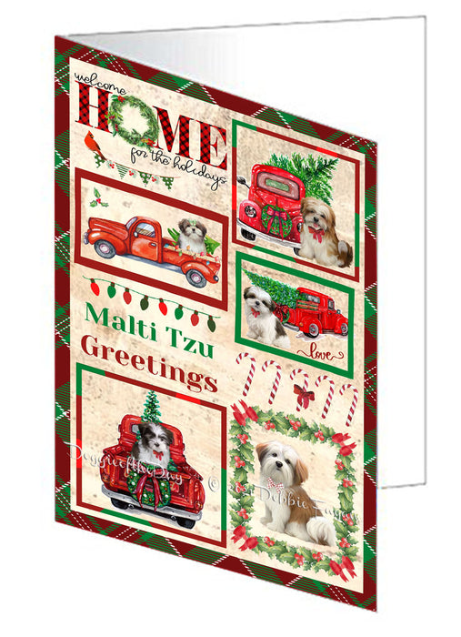 Welcome Home for Christmas Holidays Malti Tzu Dogs Handmade Artwork Assorted Pets Greeting Cards and Note Cards with Envelopes for All Occasions and Holiday Seasons GCD76223