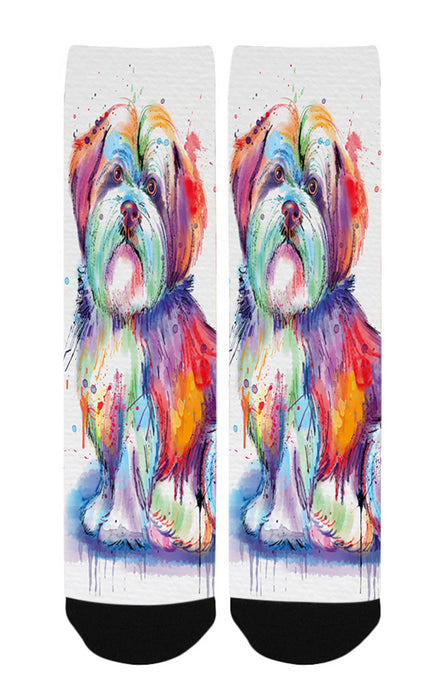 Watercolor Malti Tzu Dog Women's Casual Socks