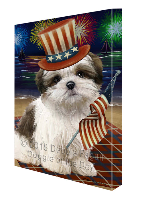 4th of July Independence Day Firework Malti Tzu Dog Canvas Wall Art CVS56082