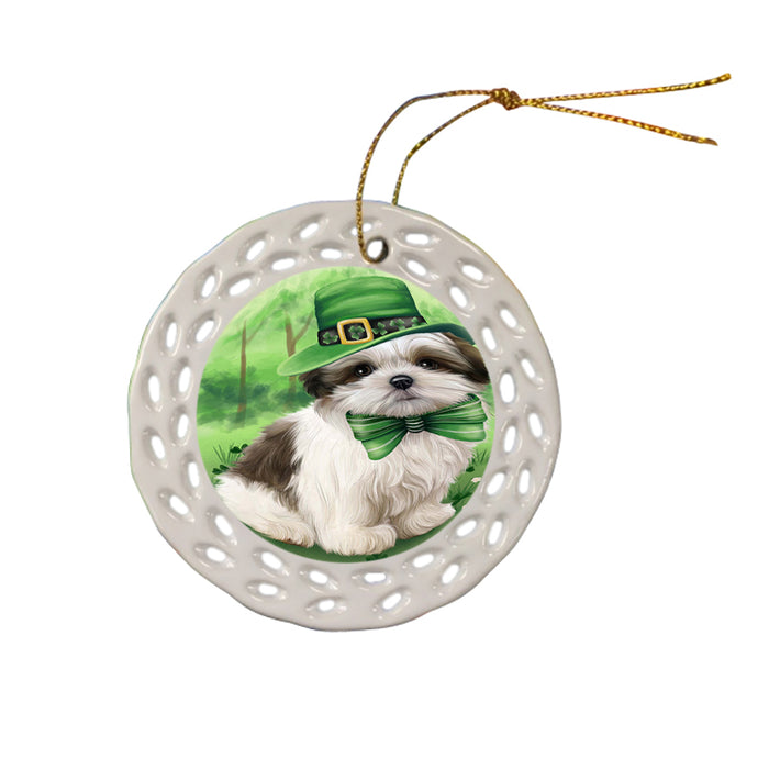 St. Patricks Day Irish Portrait Malti Tzu Dog Ceramic Doily Ornament DPOR48837