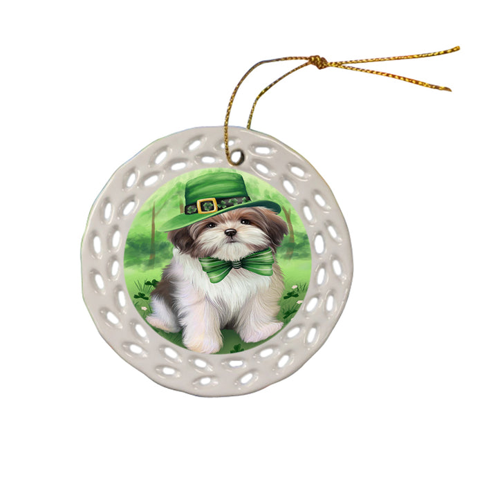 St. Patricks Day Irish Portrait Malti Tzu Dog Ceramic Doily Ornament DPOR48839