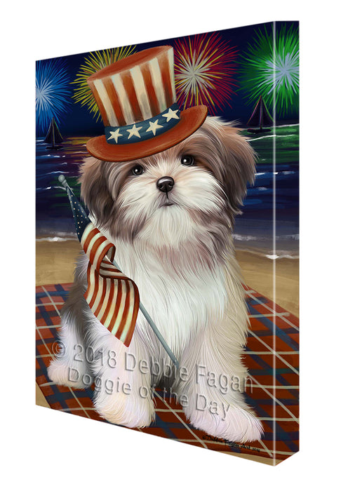 4th of July Independence Day Firework Malti Tzu Dog Canvas Wall Art CVS56109