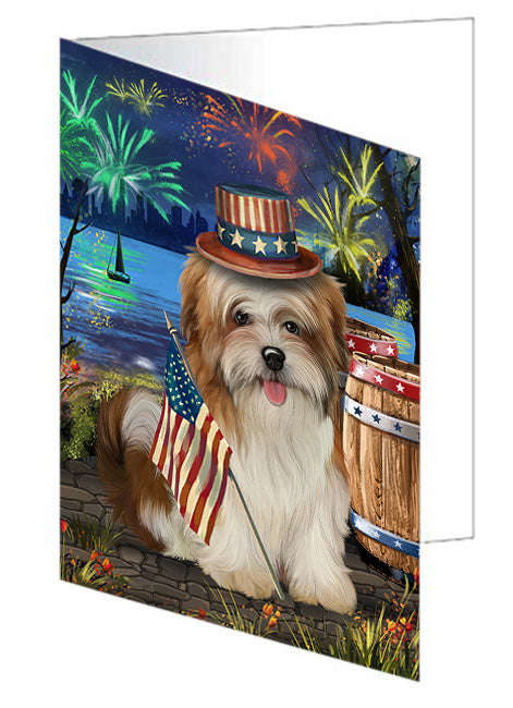 4th of July Independence Day Fireworks Malti tzu Dog at the Lake Handmade Artwork Assorted Pets Greeting Cards and Note Cards with Envelopes for All Occasions and Holiday Seasons GCD57596