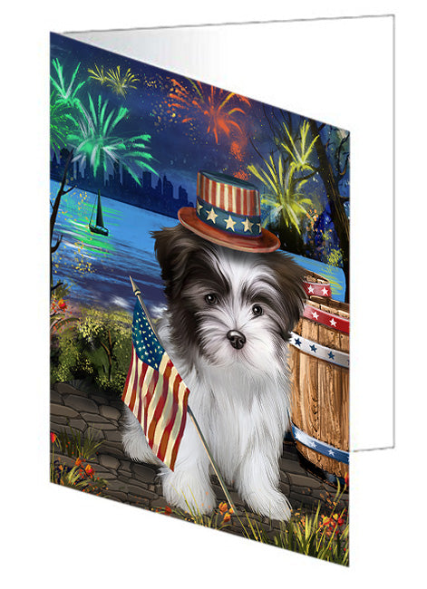 4th of July Independence Day Fireworks Malti tzu Dog at the Lake Handmade Artwork Assorted Pets Greeting Cards and Note Cards with Envelopes for All Occasions and Holiday Seasons GCD57599