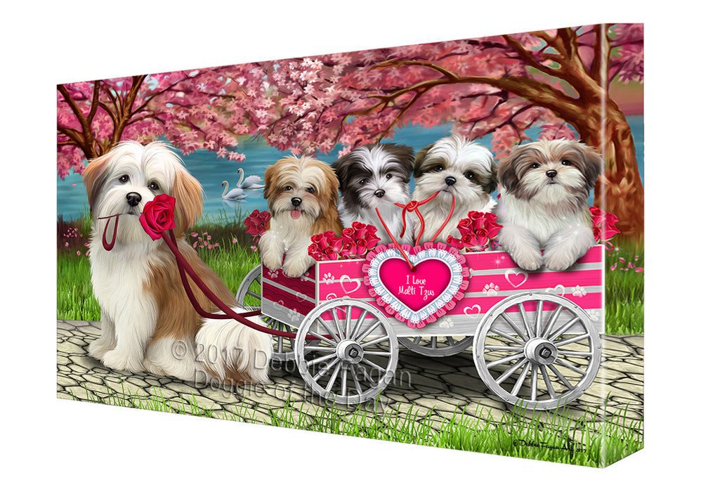 I Love Malti Tzus Dog in a Cart Canvas Wall Art CVS49557