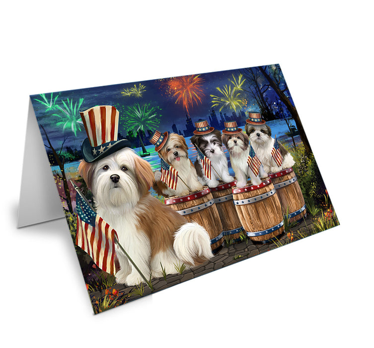 4th of July Independence Day Fireworks Malti Tzus at the Lake Handmade Artwork Assorted Pets Greeting Cards and Note Cards with Envelopes for All Occasions and Holiday Seasons GCD57158