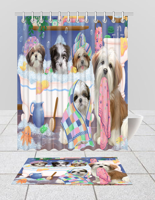 Rub A Dub Dogs In A Tub Malti Tzu Dogs Bath Mat and Shower Curtain Combo