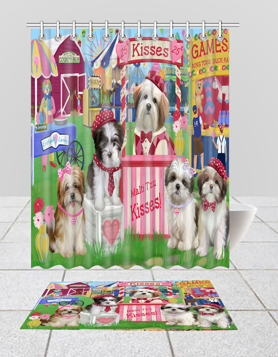 Carnival Kissing Booth Malti Tzu Dogs  Bath Mat and Shower Curtain Combo