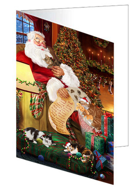 Santa Sleeping with Manx Cats Christmas Handmade Artwork Assorted Pets Greeting Cards and Note Cards with Envelopes for All Occasions and Holiday Seasons GCD62480
