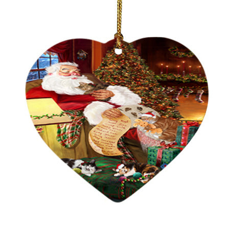 Santa Sleeping with Manx Cats Christmas Heart Christmas Ornament HPOR52817