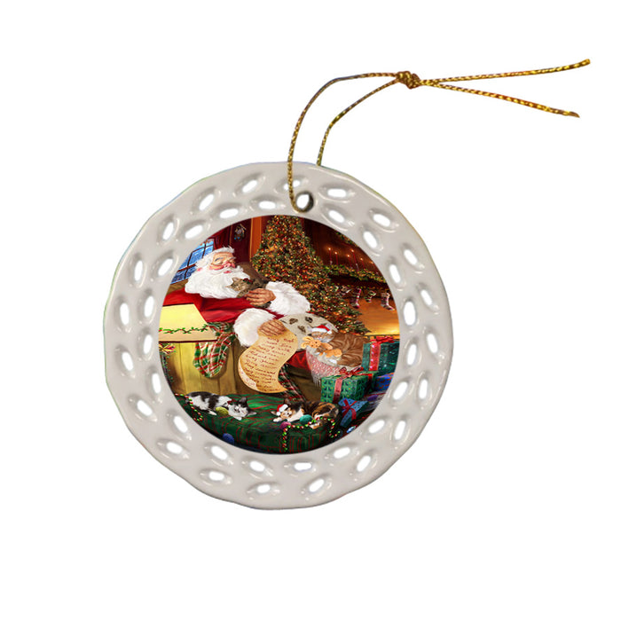 Santa Sleeping with Manx Cats Christmas Ceramic Doily Ornament DPOR52817