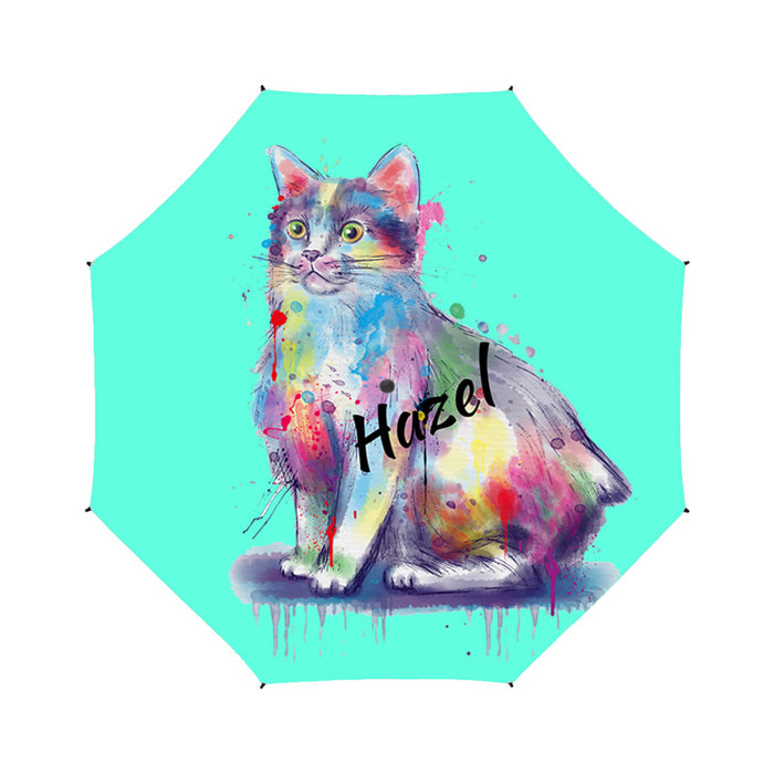 Custom Pet Name Personalized Watercolor Manx CatSemi-Automatic Foldable Umbrella
