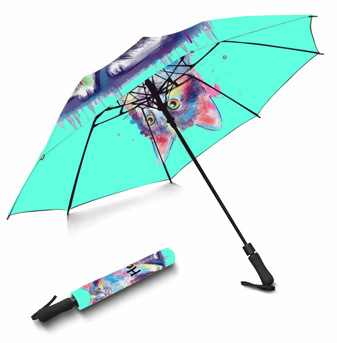 Custom Pet Name Personalized Watercolor Manx CatSemi-Automatic Foldable Umbrella