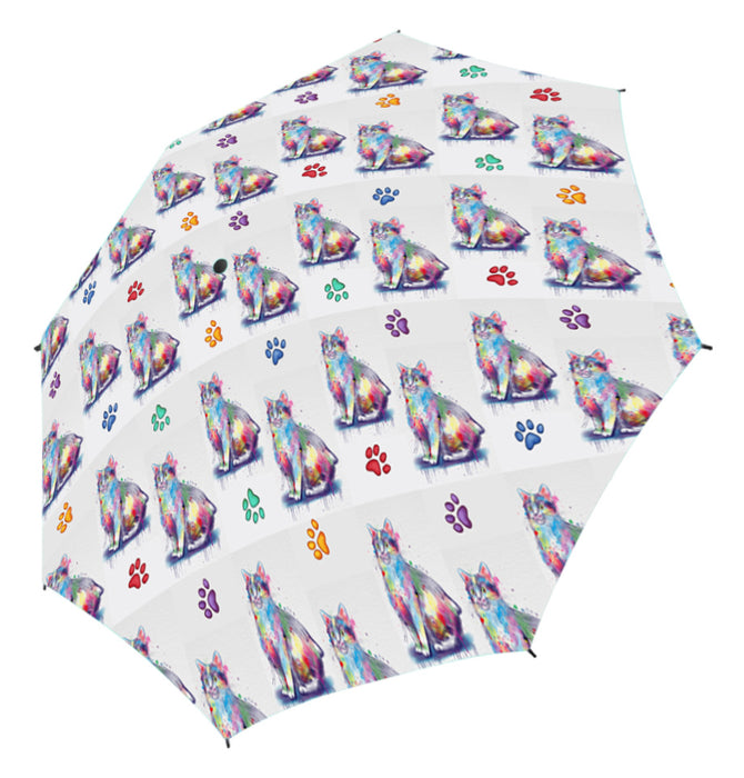 Watercolor Mini Manx CatsSemi-Automatic Foldable Umbrella