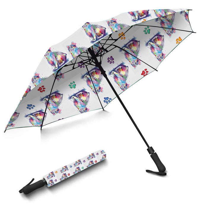 Watercolor Mini Manx CatsSemi-Automatic Foldable Umbrella