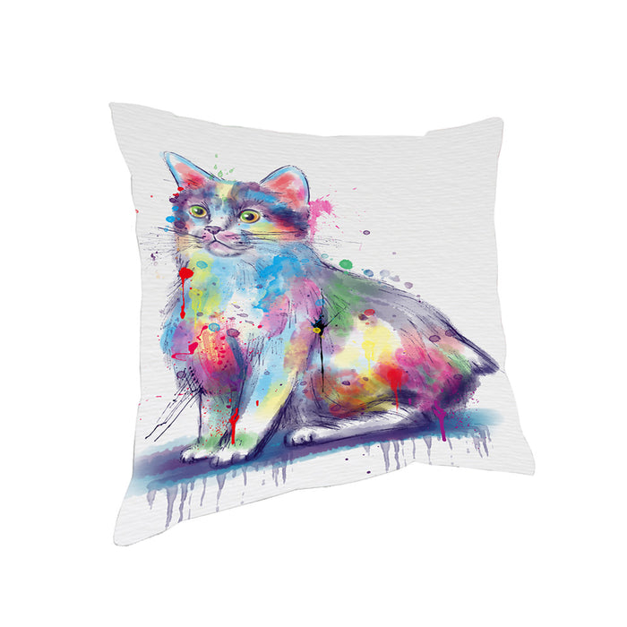 Watercolor Manx Cat Pillow with Top Quality High-Resolution Images - Ultra Soft Pet Pillows for Sleeping - Reversible & Comfort - Ideal Gift for Dog Lover - Cushion for Sofa Couch Bed - 100% Polyester