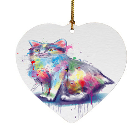 Watercolor Manx Cat Heart Christmas Ornament HPORA58493