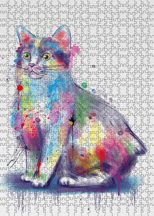 Watercolor Manx Cat Portrait Jigsaw Puzzle for Adults Animal Interlocking Puzzle Game Unique Gift for Dog Lover's with Metal Tin Box