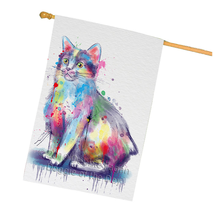 Watercolor Manx Cat House Flag FLG66176