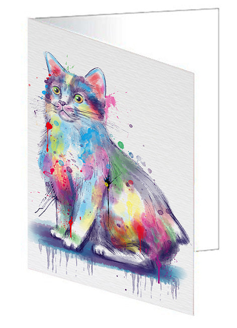 Watercolor Manx Cat Handmade Artwork Assorted Pets Greeting Cards and Note Cards with Envelopes for All Occasions and Holiday Seasons GCD79106