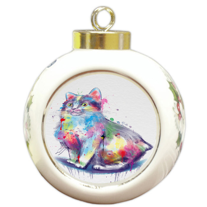Watercolor Manx Cat Round Ball Christmas Ornament RBPOR58488