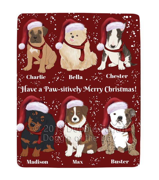 Custom Personalized Cartoonish Pet Photo and Name on Blanket in Merry Christmas Background