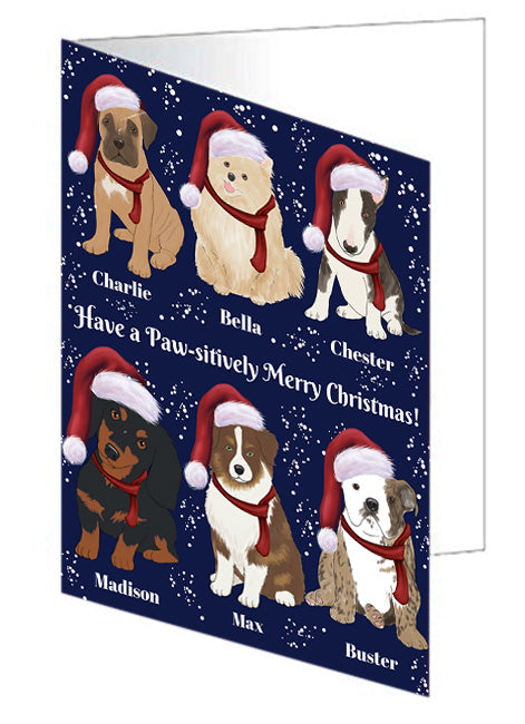Custom Personalized Cartoonish Pet Photo and Name on Handmade Artwork Assorted Pets Greeting Cards and Note Cards with Envelopes for All Occasions and Holiday Seasons in Merry Christmas Background