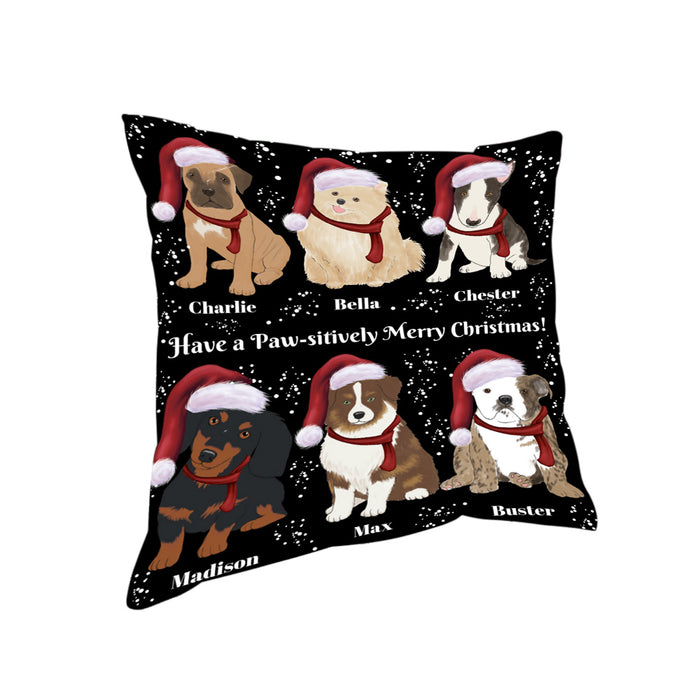 Custom Personalized Cartoonish Pet Photo and Name on Pillow in Merry Christmas Background