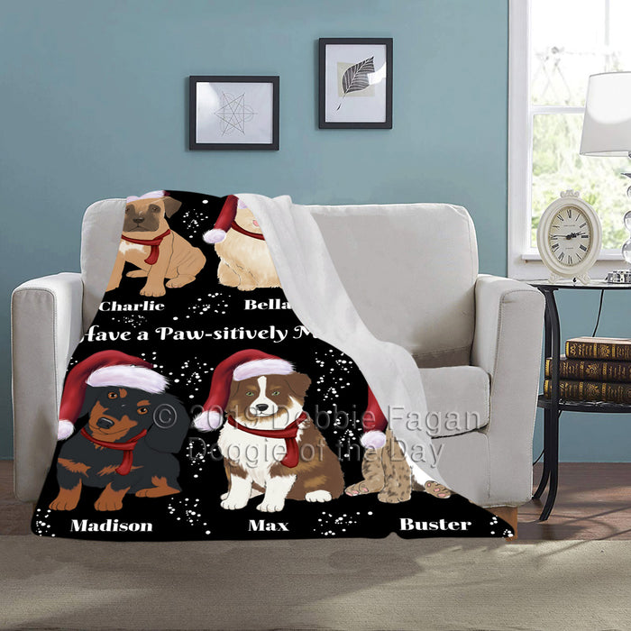 Custom Personalized Cartoonish Pet Photo and Name on Blanket in Merry Christmas Background