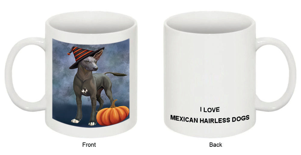 Happy Halloween Mexican Hairless Dog Wearing Witch Hat with Pumpkin Coffee Mug MUG50187