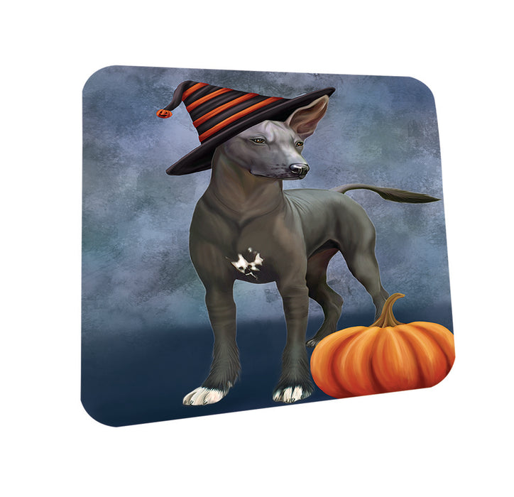 Happy Halloween Mexican Hairless Dog Wearing Witch Hat with Pumpkin Coasters Set of 4 CST54747