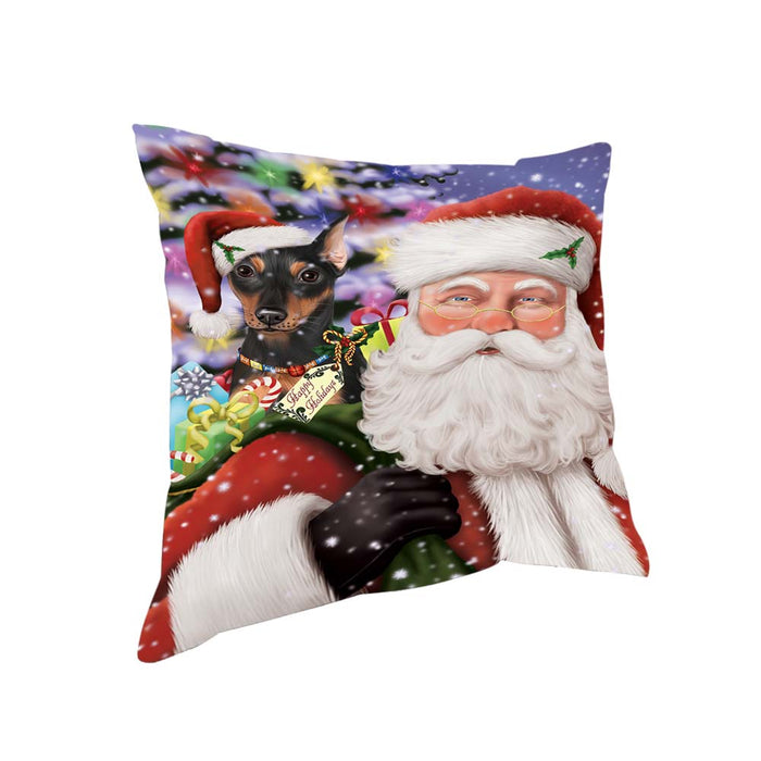 Santa Carrying Miniature Pinscher Dog and Christmas Presents Pillow PIL70964