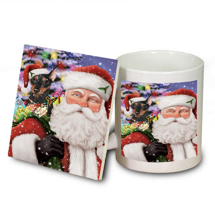 Santa Carrying Miniature Pinscher Dog and Christmas Presents Mug and Coaster Set MUC55501