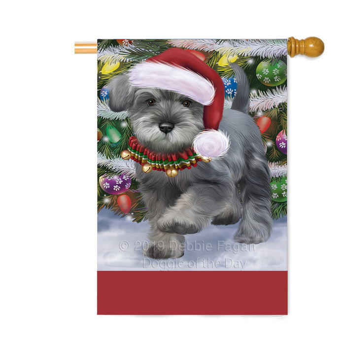 Personalized Trotting in the Snow Miniature Schnauzer Dog Custom House Flag FLG-DOTD-A60813