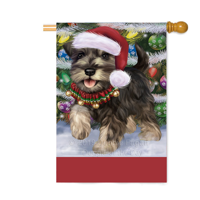Personalized Trotting in the Snow Miniature Schnauzer Dog Custom House Flag FLG-DOTD-A60814