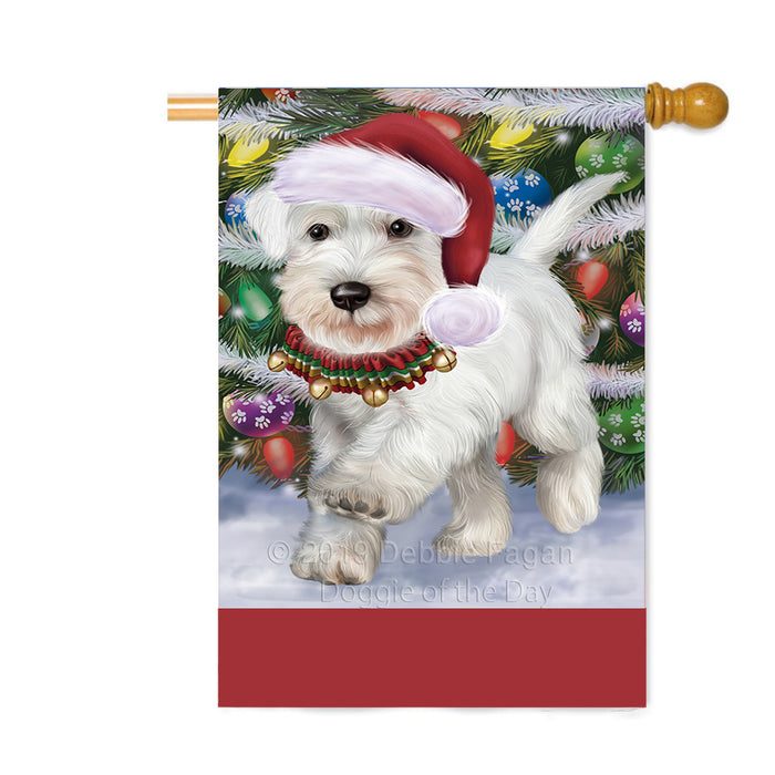 Personalized Trotting in the Snow Miniature Schnauzer Dog Custom House Flag FLG-DOTD-A60815