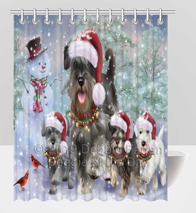Christmas Running Fammily Miniature Schnauzer Dogs Shower Curtain