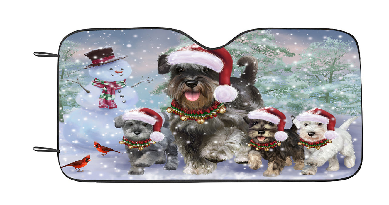 Christmas Running Family Miniature Schnauzer Dogs Car Sun Shade