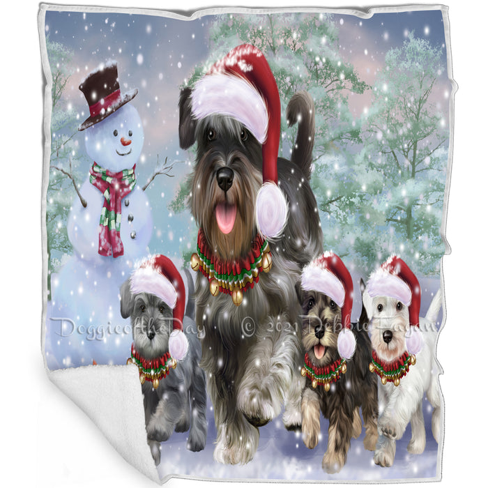 Christmas Running Family Schnauzers Dog Blanket BLNKT118677