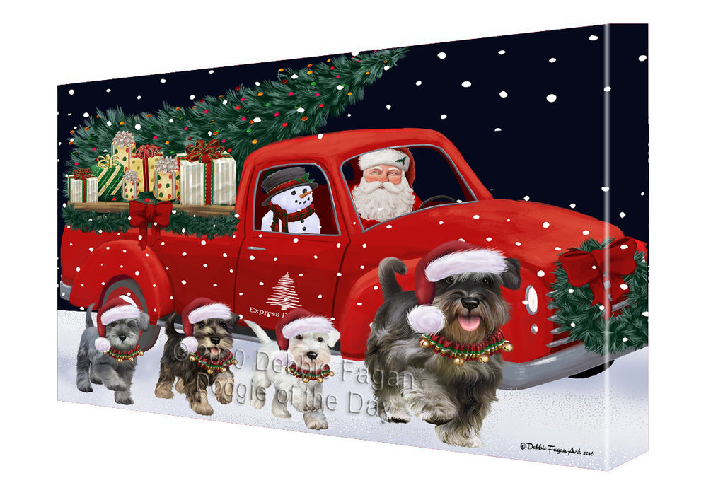 Christmas Express Delivery Red Truck Running Schnauzer Dogs Canvas Print Wall Art Décor CVS146177