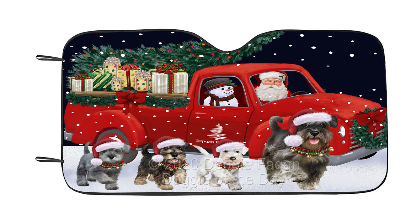Christmas Express Delivery Red Truck Running Schnauzer Dog Car Sun Shade Cover Curtain